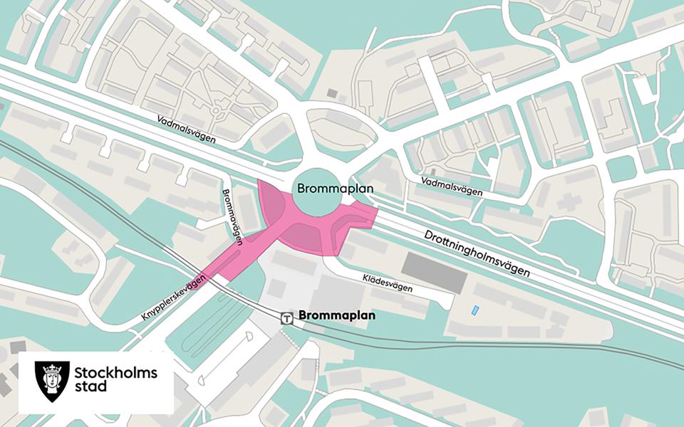 Brommaplan och gatorna runtomkring Brommaplan. Karta.